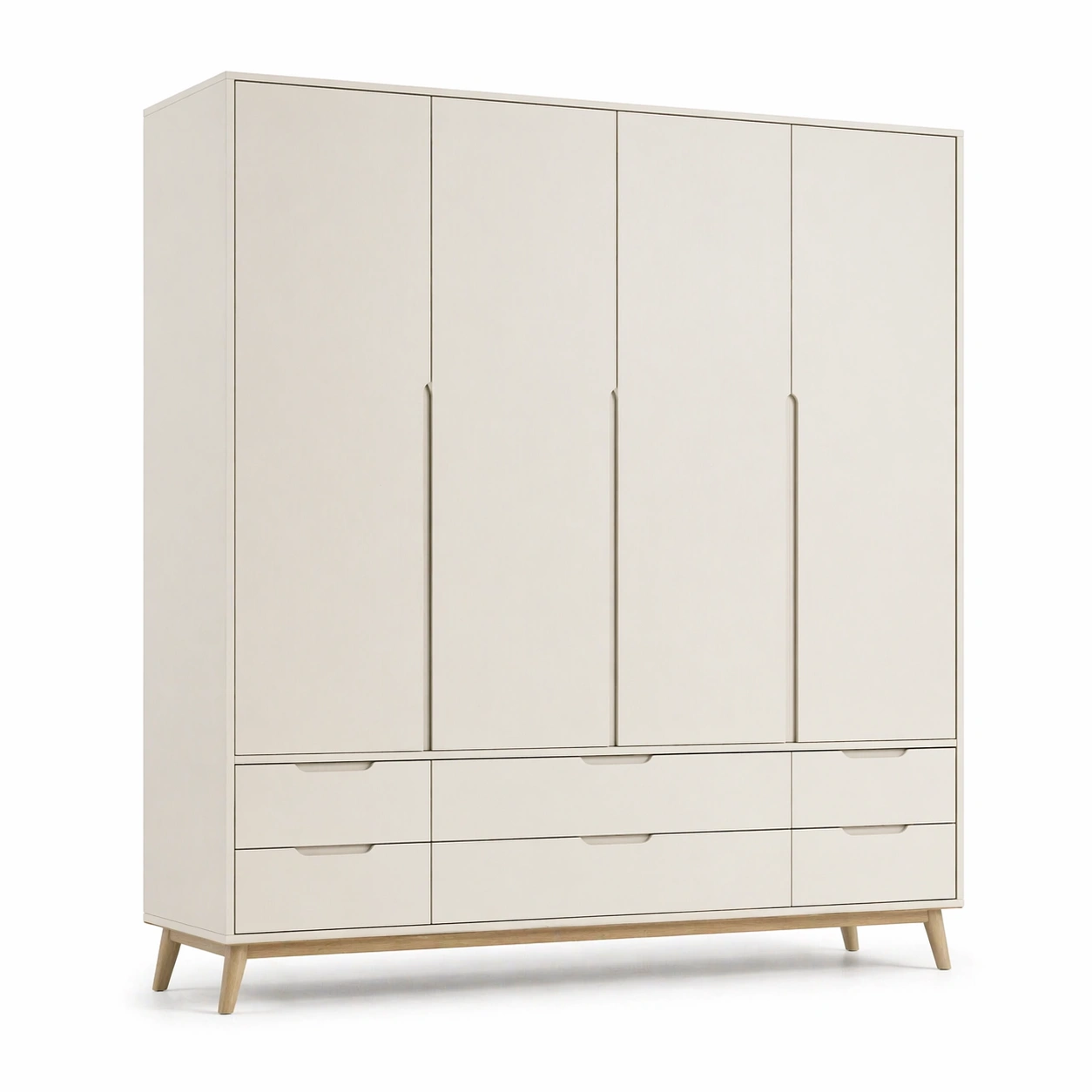 Armario moderno 4 puertas beige con cajones inferiores-merulyn